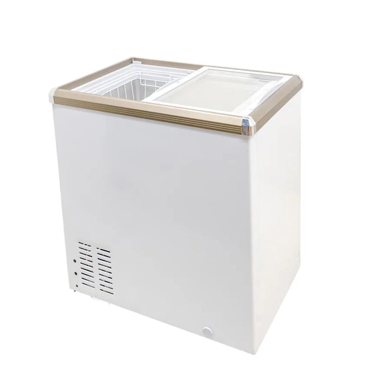 Omcan  FR-CN-0150 29″ Ice Cream Display Chest Freezer with Flat Glass Top, 5.3 cu.ft. Capacity – 110 V - Continental Restaurant Equipment