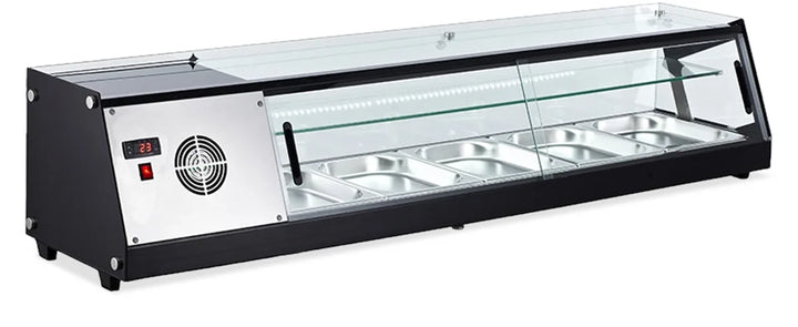 Omcan  RS-CN-0104 69″ Refrigerated Sushi Showcase with Flat Glass and 3.67cu.ft. / 104L Capacity – 110V, 180W - Continental Restaurant Equipment