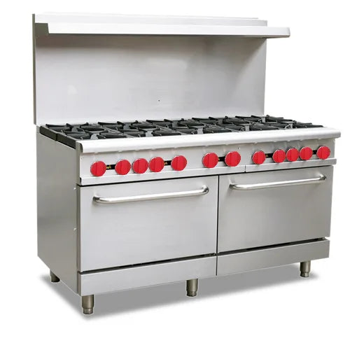 Omcan  CE-CN-1524-L 60″ Commercial Gas Range with 10 Burners and 2 Standard Ovens 362,000 BTU – Liquid Propane