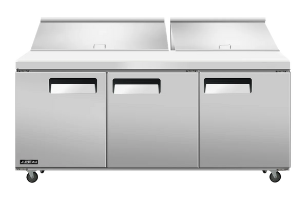 Omcan  PT-TH-1778-HC Juneau 72″ Refrigerated Prep Table, 3 Doors, 11 cu.ft Capacity, 115 V, 510 W