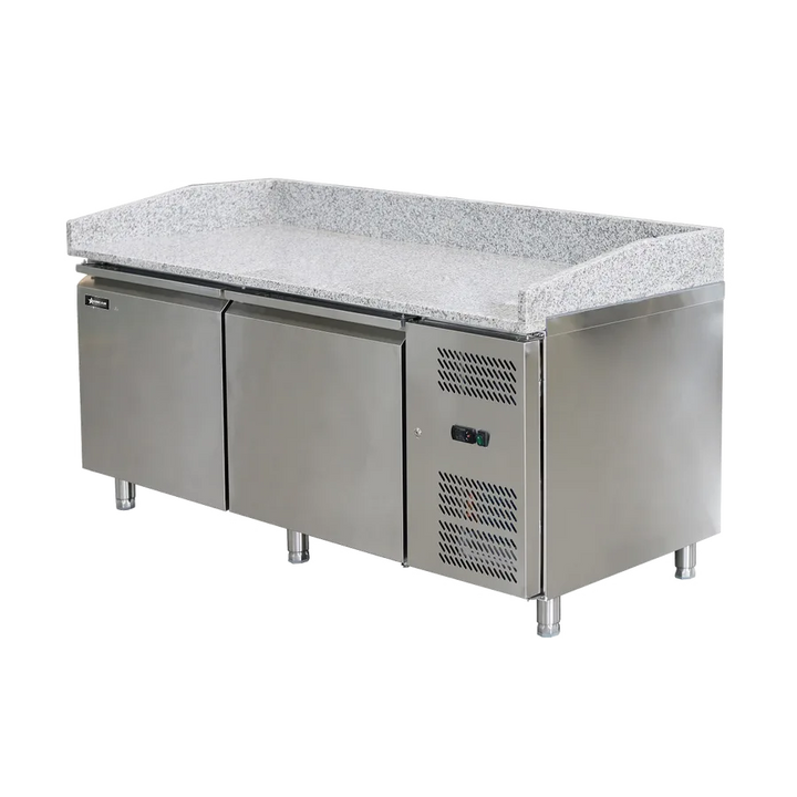Omcan  PT-CN-0580-2 80″ Granite Top Refrigerated Pizza Prep Table with 2 doors - Continental Restaurant Equipment