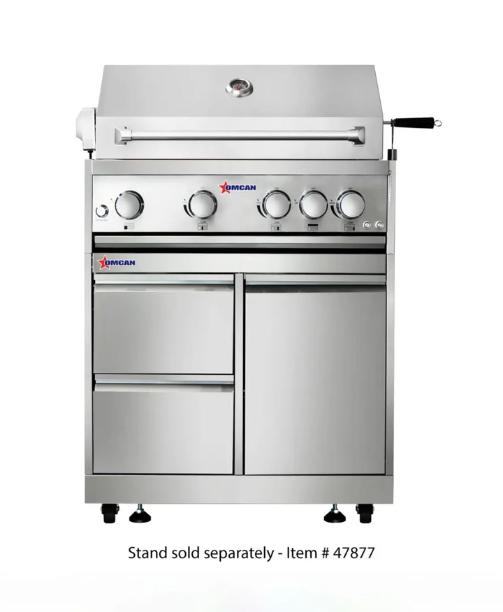 Omcan  CE-CN-0030-B LP 30″ BBQ Grill Propane Gas 5 Burners 58,000 BTU with Rotisserie Kit, Warming Rack, LED Light - Continental Restaurant Equipment