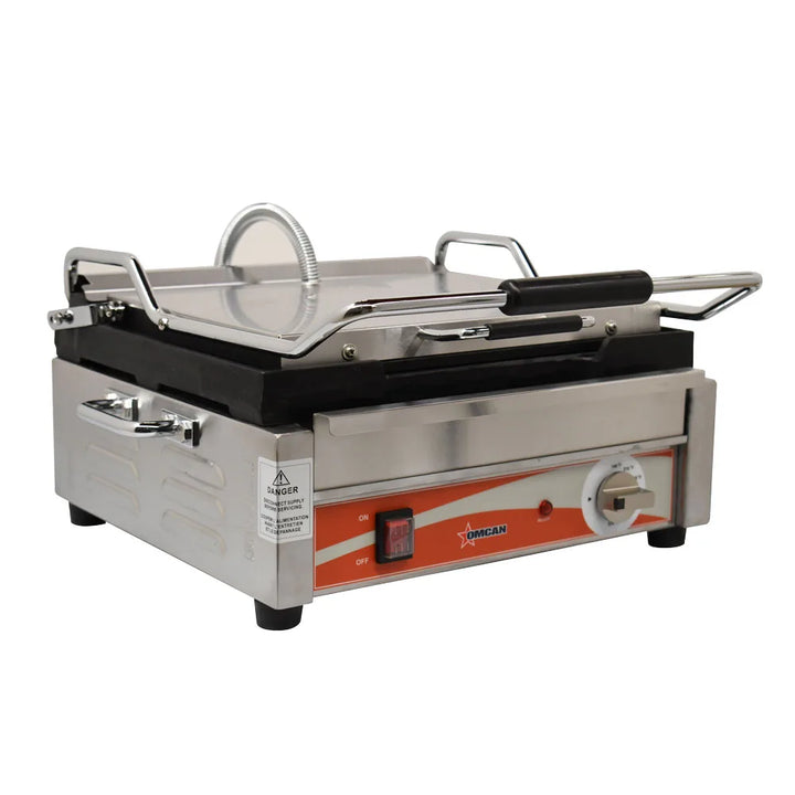 Omcan  PG-CN-0679-R Single Panini Grill with Grooved Plates – 12″ x 15″ Cooking Surface – 120V, 1800W - Continental Restaurant Equipment