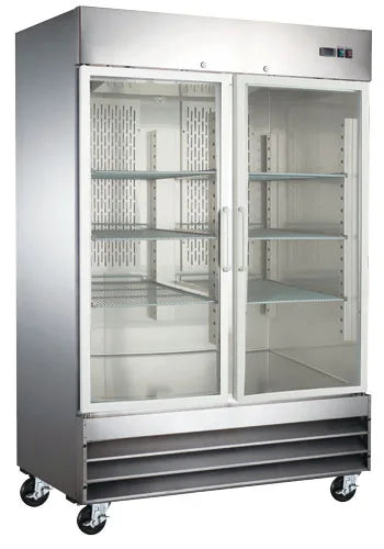 Omcan  RE-CN-0041-G-HC 54″ Stainless Steel Glass Door Reach-In Refrigerator, 47 cu.ft. (1330 L) – 115V, 1/3 HP - Continental Restaurant Equipment