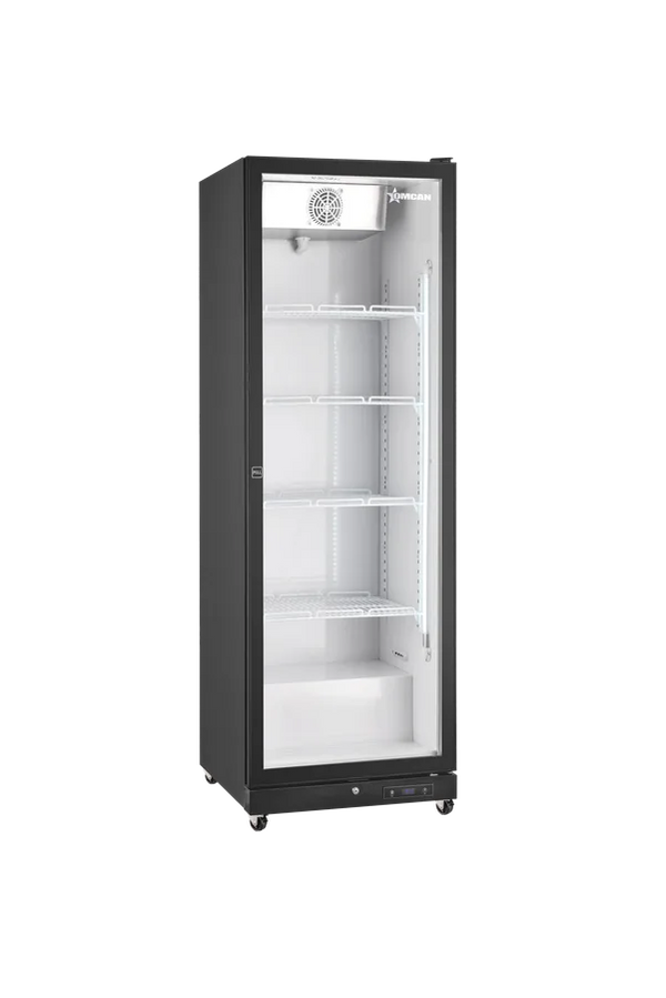Omcan  RE-CN-0450B 26” Refrigerator Black Glass 1 Door Merchandiser with LED Light, 450 L (16 cu.ft.), 115V/60Hz/1Ph - Continental Restaurant Equipment