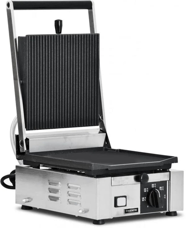 Omcan  PG-IT-0483 Elite Series 10″ x 9″ Single Panini Grill with Grooved Top and Smooth Bottom Grill Surface - Continental Restaurant Equipment
