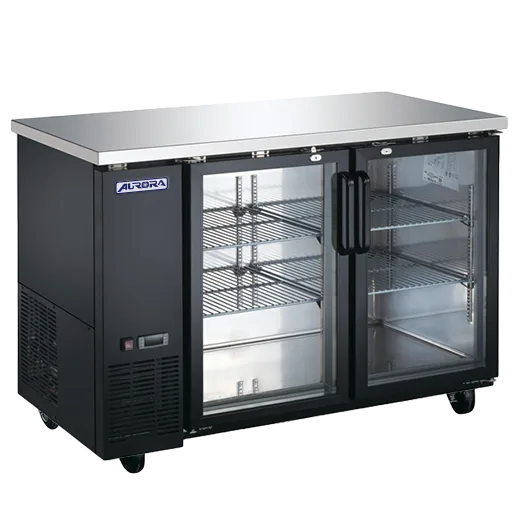 Omcan  BB-CN-0016E-GH Aurora 61″ Black Back Bar Cooler, 2 Glass Doors, 16 cu.ft. (446L) Capacity with Stainless Steel Countertop – 110V, 460W