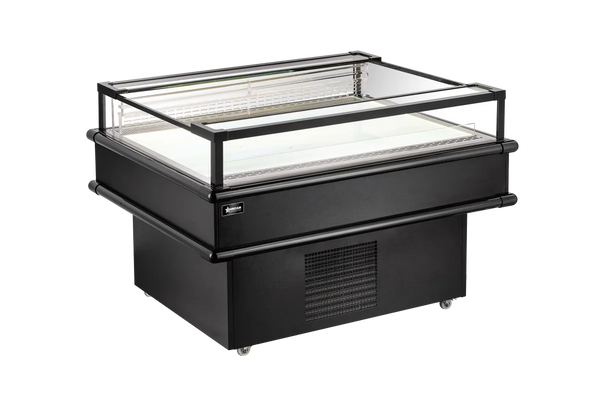 Omcan  RE-CN-1500C 61” Black Refrigerated Island Top-Open Showcase – 202 L (7.1 cu. ft.) – 110V / 60Hz / 1Ph - Continental Restaurant Equipment