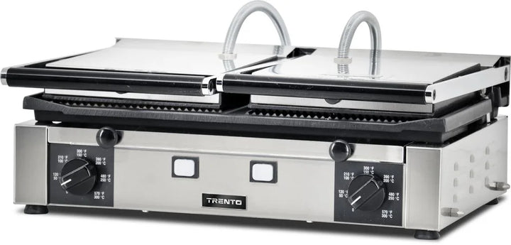 Omcan  PG-IT-0737-R Elite Series 10″ x 19″ Double Panini Grill with Grooved Top and Bottom Grill Surface - Continental Restaurant Equipment