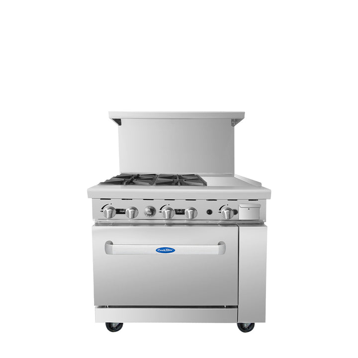 Atosa AGR-4B12GR — 36″ Gas Range with Four (4) Open Burners & 12″ Griddle - Continental Restaurant Equipment