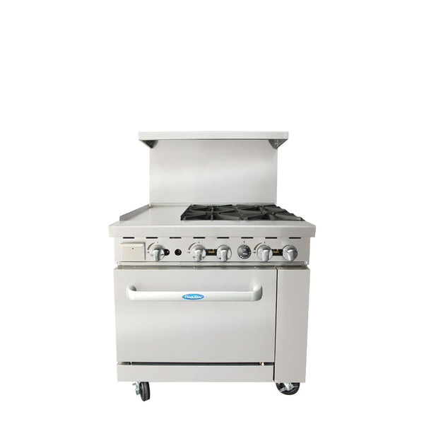 Atosa AGR-4B12GL — 36″ Gas Range with Four (4) Open Burners & 12″ Griddle - Continental Restaurant Equipment