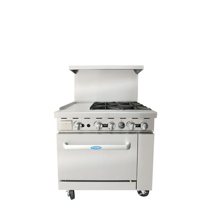 Atosa AGR-4B12GL — 36″ Gas Range with Four (4) Open Burners & 12″ Griddle - Continental Restaurant Equipment