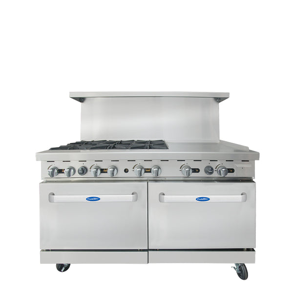 AGR-6B24GR 60" Gas Range 6 Burners 24" Right Side Griddle 2 Ovens
