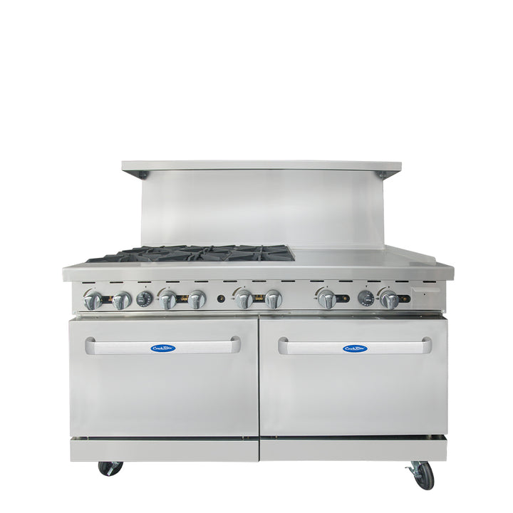 AGR-6B24GR 60" Gas Range 6 Burners 24" Right Side Griddle 2 Ovens - Continental Restaurant Equipment