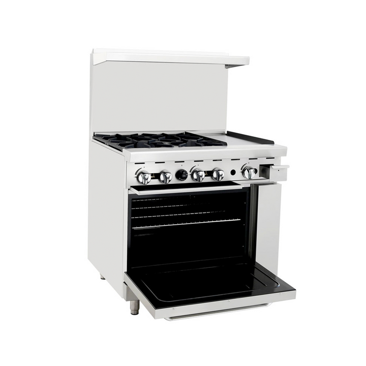 Atosa AGR-4B12GR — 36″ Gas Range with Four (4) Open Burners & 12″ Griddle - Continental Restaurant Equipment