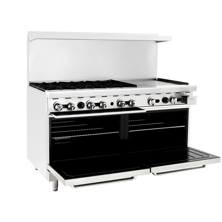 AGR-6B24GR 60" Gas Range 6 Burners 24" Right Side Griddle 2 Ovens - Continental Restaurant Equipment