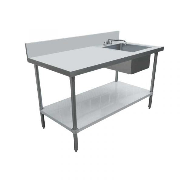 24″ x 72″ all stainless steel table with right sink and 6″ backsplash item: 44302