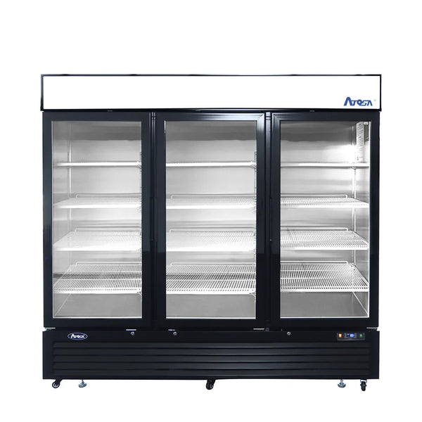 Atosa MCF8724GR - 82" Glass Door Refrigerator - Three Section - Black Exterior - Continental Restaurant Equipment
