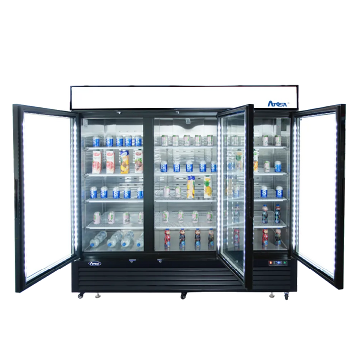 Atosa MCF8724GR - 82" Glass Door Refrigerator - Three Section - Black Exterior - Continental Restaurant Equipment