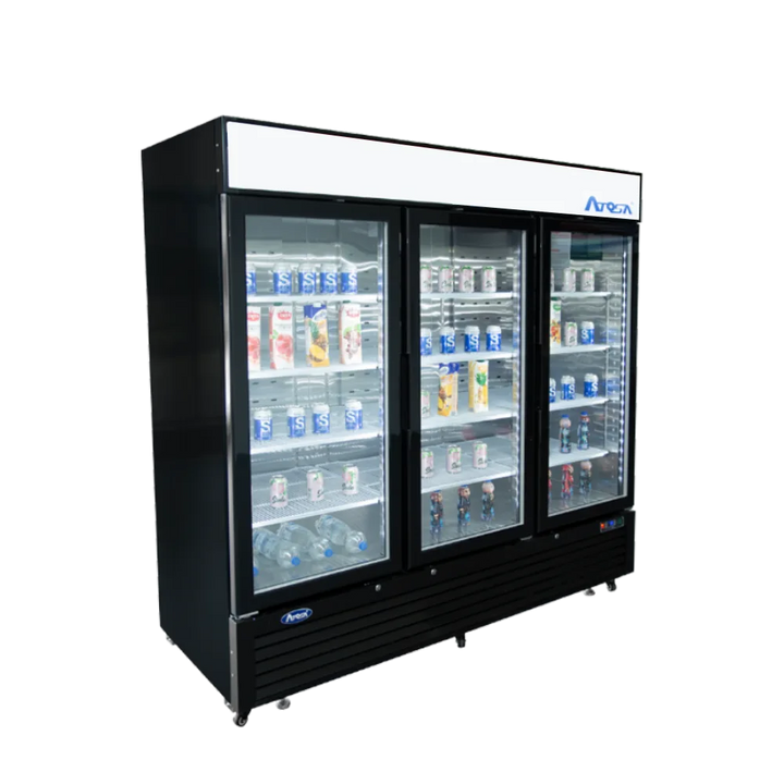 Atosa MCF8724GR - 82" Glass Door Refrigerator - Three Section - Black Exterior - Continental Restaurant Equipment
