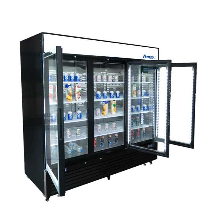 Atosa MCF8724GR - 82" Glass Door Refrigerator - Three Section - Black Exterior - Continental Restaurant Equipment
