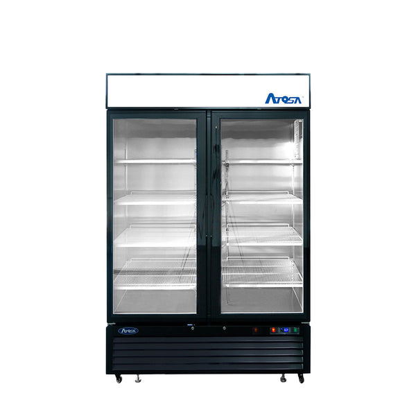 Atosa MCF8733GR - 39 1/2" Glass Door Refrigerator - Two Section - Black Exterior