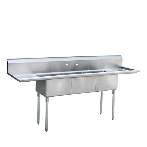 Atosa MRSA-3-D — 18″ Three Compartment Sink with Left and Right Drain Boards