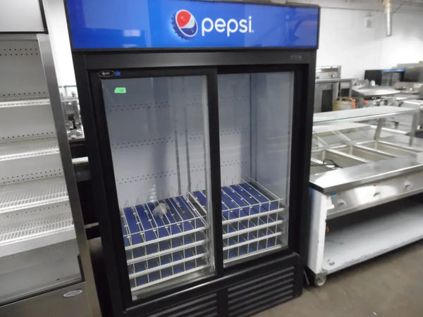 Used Pop Cooler 52" Two Sliding Glass Doors 8 Shelves