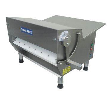 Somerset CDR-300 Dough Sheeter, compact countertop design, 15" synthetic rollers, 500-600 pieces per hour
