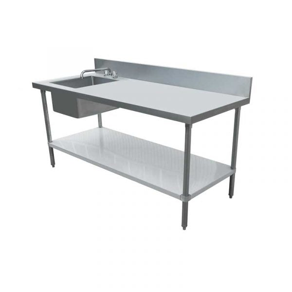 30″ x 72″ stainless steel table with left sink and 6″ backsplash item: 43243