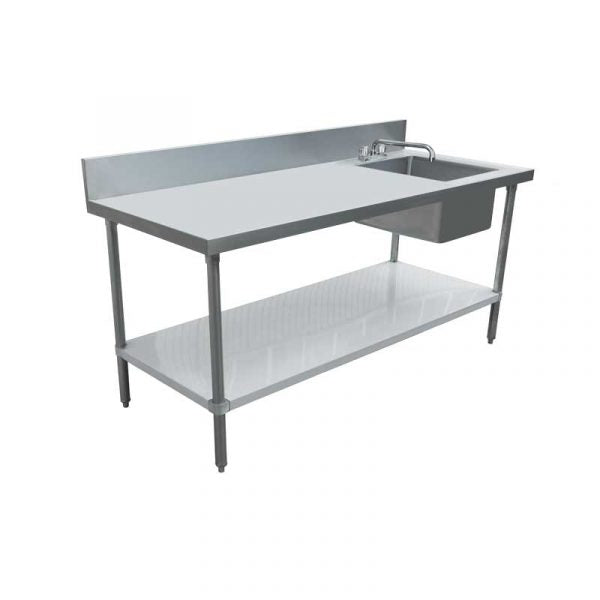 30″ x 60″ stainless steel table with right sink and 6″ backsplash item: 43242