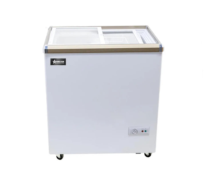 Omcan  FR-CN-0150 29″ Ice Cream Display Chest Freezer with Flat Glass Top, 5.3 cu.ft. Capacity – 110 V - Continental Restaurant Equipment