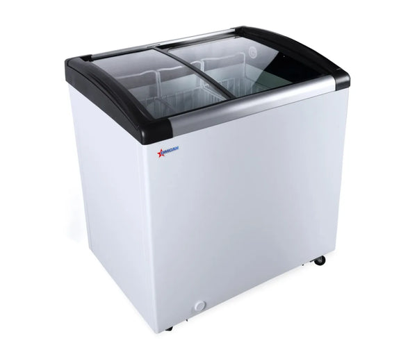 Omcan  FR-CN-0166 31″ Ice Cream Display Chest Freezer with Curved Glass Top, 4.1 cu.ft. Capacity – 110 V, 210 W - Continental Restaurant Equipment