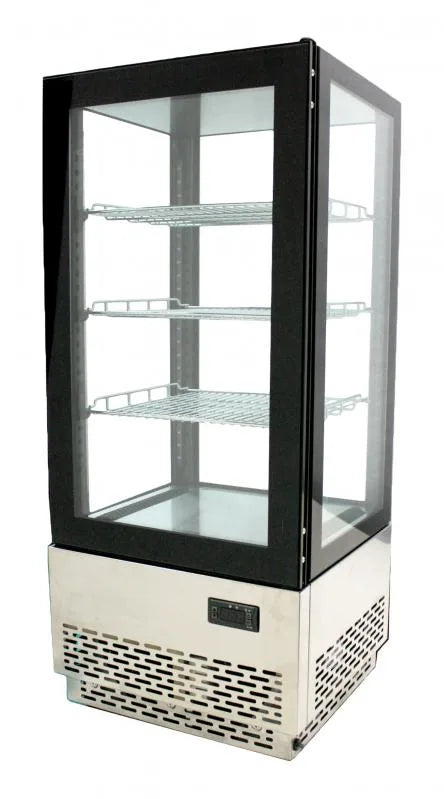 Omcan  RS-CN-0078 17” Countertop Refrigerated Showcase with Four Sided Glass and Stainless Steel Base – 2.75cu.ft. / 78L Capacity – 110V,  180W