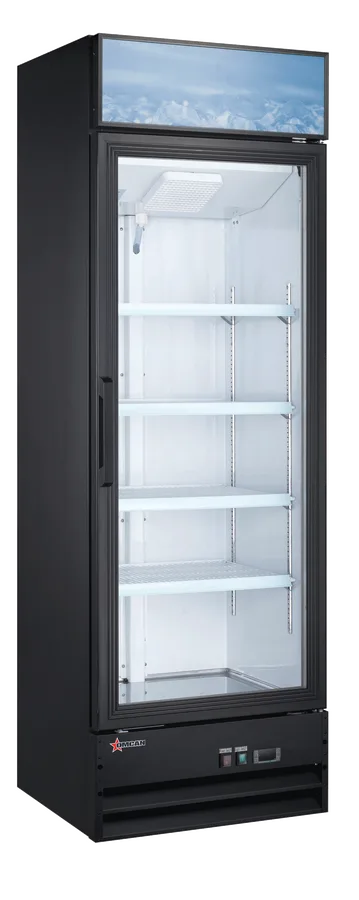Omcan  RE-CN-0014-HC-BK 26" Single Door Swing Glass Door Refrigerator with 14 cu.ft. capacity – Black - Continental Restaurant Equipment