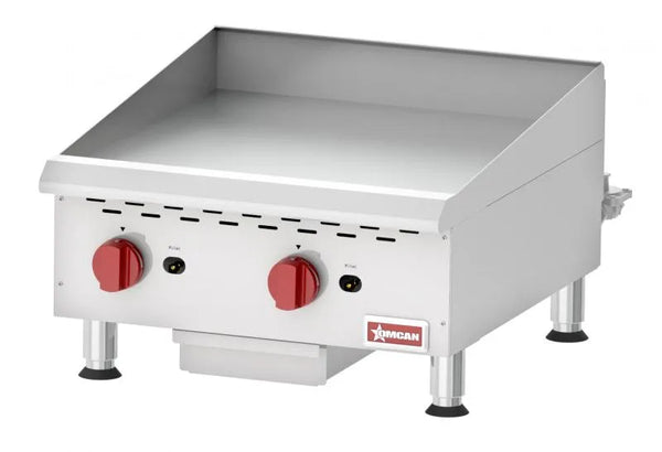 Omcan  CE-CN-G24M 24″ Countertop 2 Burner Stainless Steel Gas Griddle with Manual Control, Natural Gas / Propane – 60,000 BTU