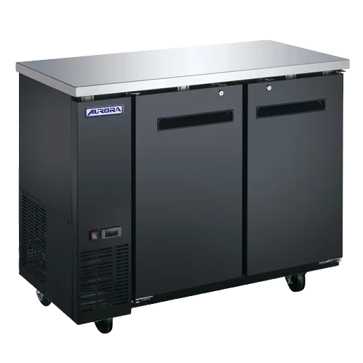Omcan  BB-CN-0012E-SH Aurora 49″ Black Back Bar Cooler, 2 Solid Doors, 11 cu.ft. (318 L) Capacity with Stainless Steel Countertop – 110V, 273W