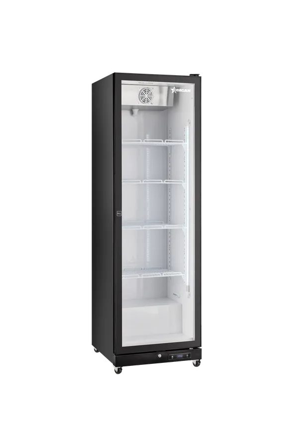 Omcan  RE-CN-0380B 24” Refrigerator Black Glass 1 Door Merchandiser with LED Light, 380 L (13.4 cu.ft.), 115V/60Hz/1Ph - Continental Restaurant Equipment