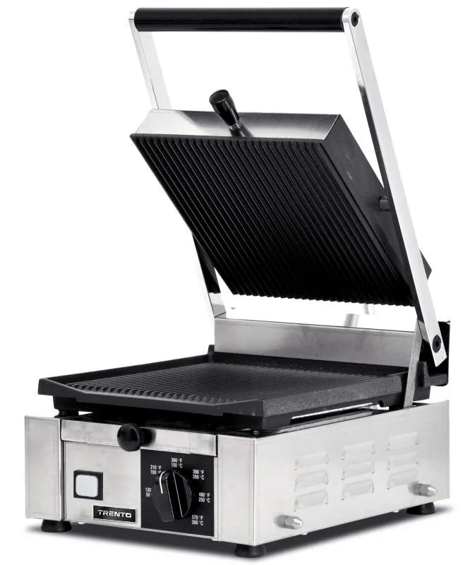 Omcan  PG-IT-0483-R Elite Series 10″ x 9″ Single Panini Grill with Top and Bottom Grooved Grill Surface - Continental Restaurant Equipment