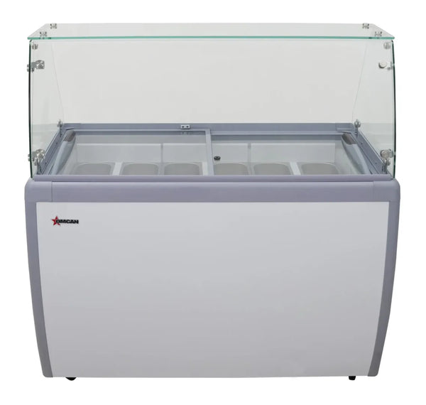 Omcan  FR-CN-0009 50″ Nine Pan Gelato Dipping Cabinet with Flat Sneeze Guard and Pans - Continental Restaurant Equipment