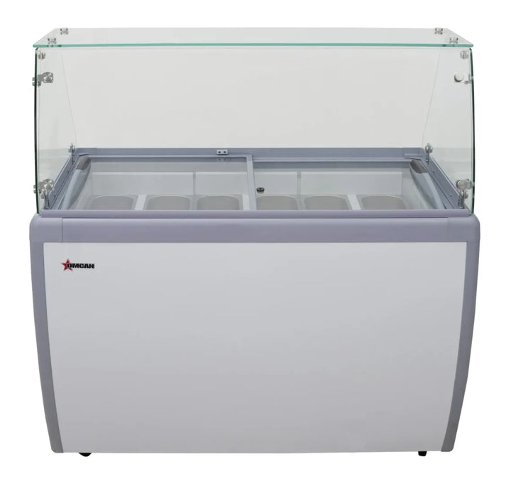 Omcan  FR-CN-0009 50″ Nine Pan Gelato Dipping Cabinet with Flat Sneeze Guard and Pans - Continental Restaurant Equipment