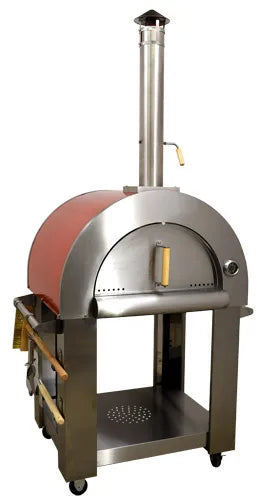 Omcan  WO-CN-0640R 32″ Wood Fired Pizza Oven Stainless Steel with Red Enamel Coating Shield