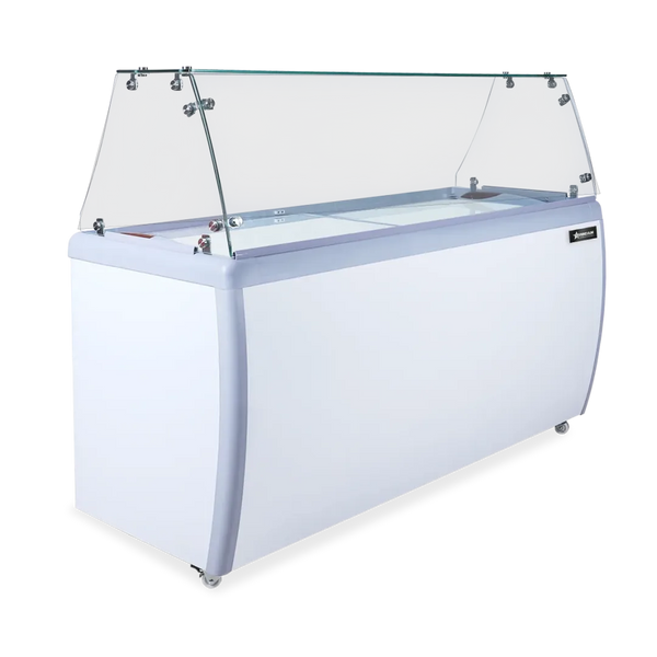 Omcan  FR-CN-0460-S 60″ 10+8 Tubs Capacity Ice Cream Dipping Freezer with Flat Sneeze Guard - Continental Restaurant Equipment