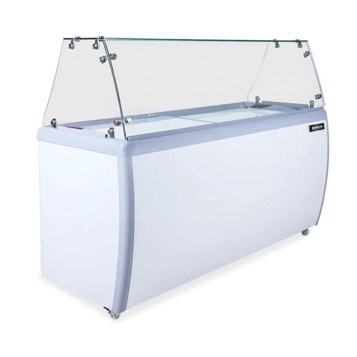 Omcan  FR-CN-0460-S 60″ 10+8 Tubs Capacity Ice Cream Dipping Freezer with Flat Sneeze Guard - Continental Restaurant Equipment