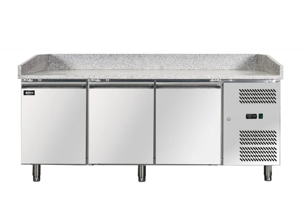 Omcan  PT-CN-0580 80" Granite Top Refrigerated Pizza Prep Table with 3 doors