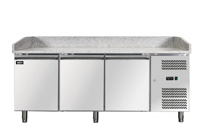 Omcan  PT-CN-0580 80" Granite Top Refrigerated Pizza Prep Table with 3 doors - Continental Restaurant Equipment