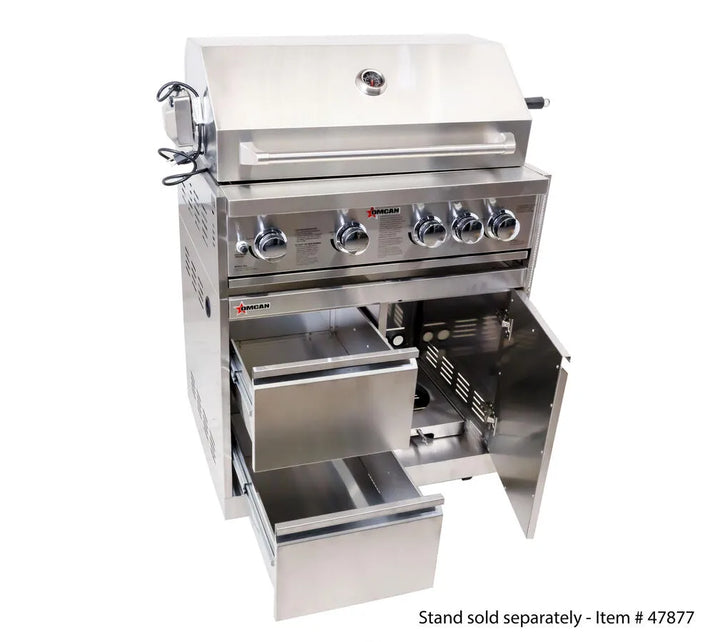 Omcan  CE-CN-0030-B LP 30″ BBQ Grill Propane Gas 5 Burners 58,000 BTU with Rotisserie Kit, Warming Rack, LED Light - Continental Restaurant Equipment