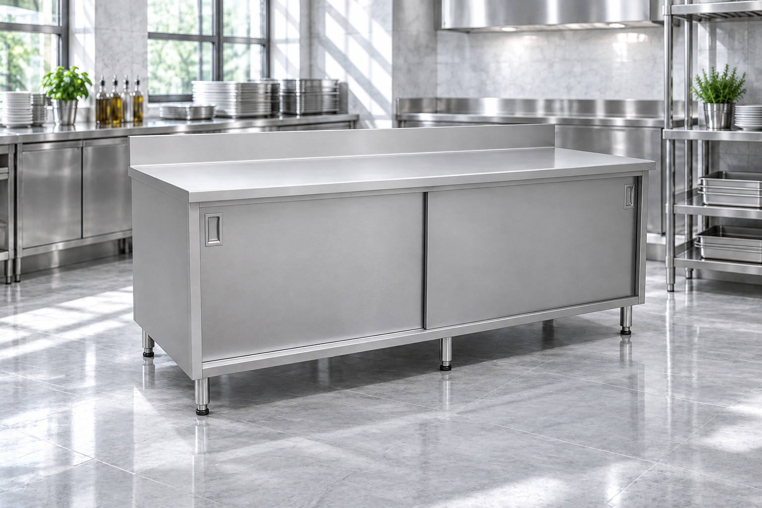 Worktables With Cabinets and Backsplash equipment