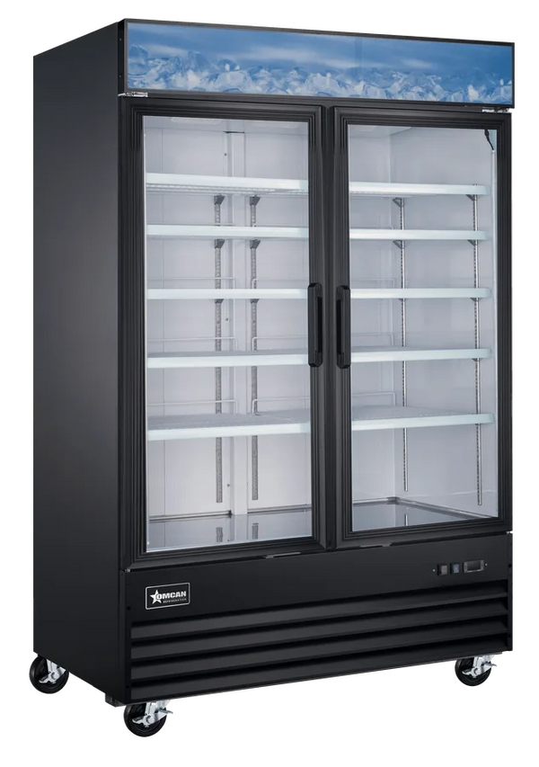 Omcan  FR-CN-0045-HC-BK 53” Black Display Freezer, 2-Glass Door,  45cu.ft. (1270L) Capacity – 110V, 1,000W