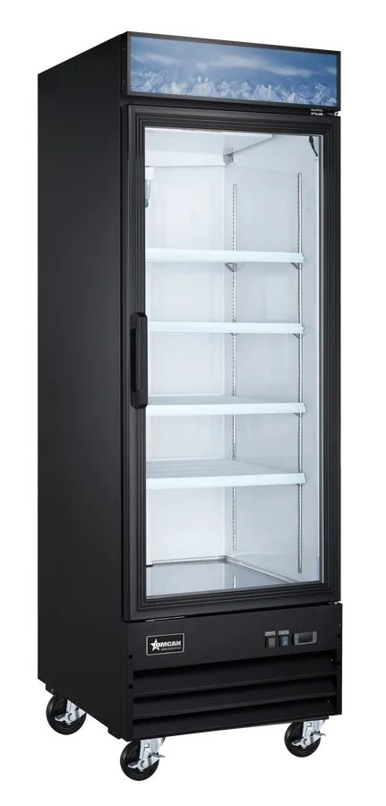 Omcan  FR-CN-0012-HC-BK 27” Black Display Freezer, 1 Glass Door,  12cu.ft. (368L) Capacity – 110V, 510W